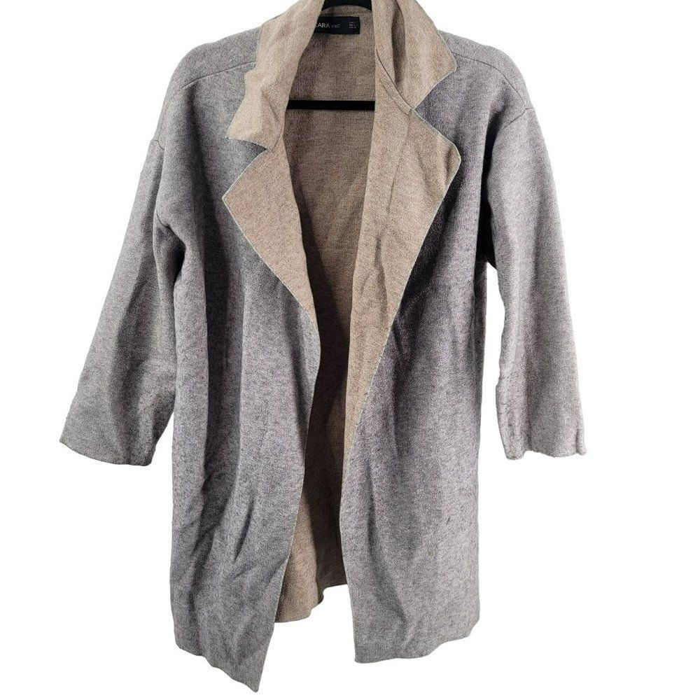 Zara Gray Cardigan Sweater Jacket Notch Collar Womens Size Large Twee